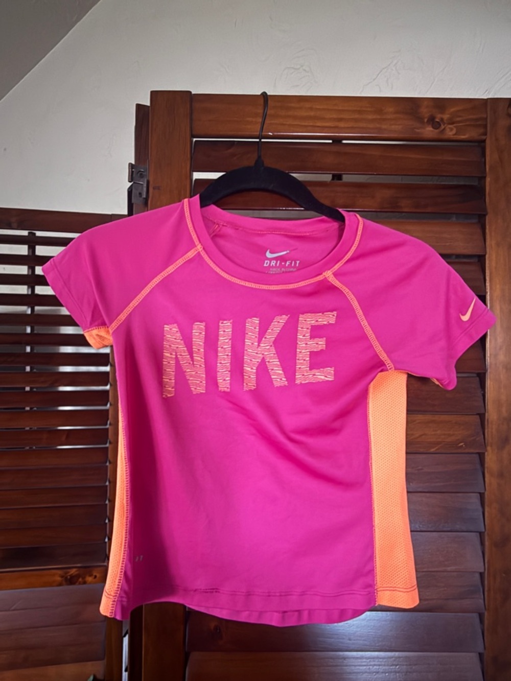 Nike Pink Tee with Orange Side Panels Girls' Active Shirt